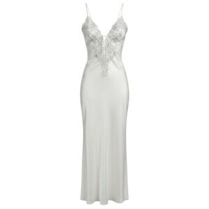 Vintage Victoria's Secret Satin Blue Lace Maxi Nightgown Chemise Ivory Large